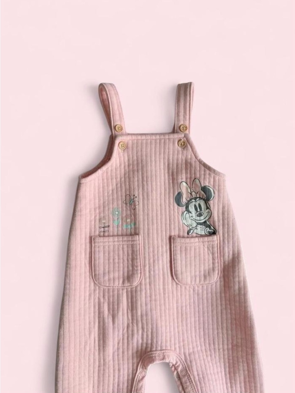 Disney Pink Ribbed Minnie Mouse Overalls for Kids